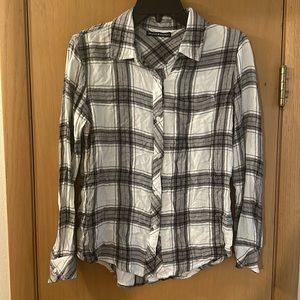 Brandy Melville Women’s Plaid Viscose Button Down Shirt White Gray One Size